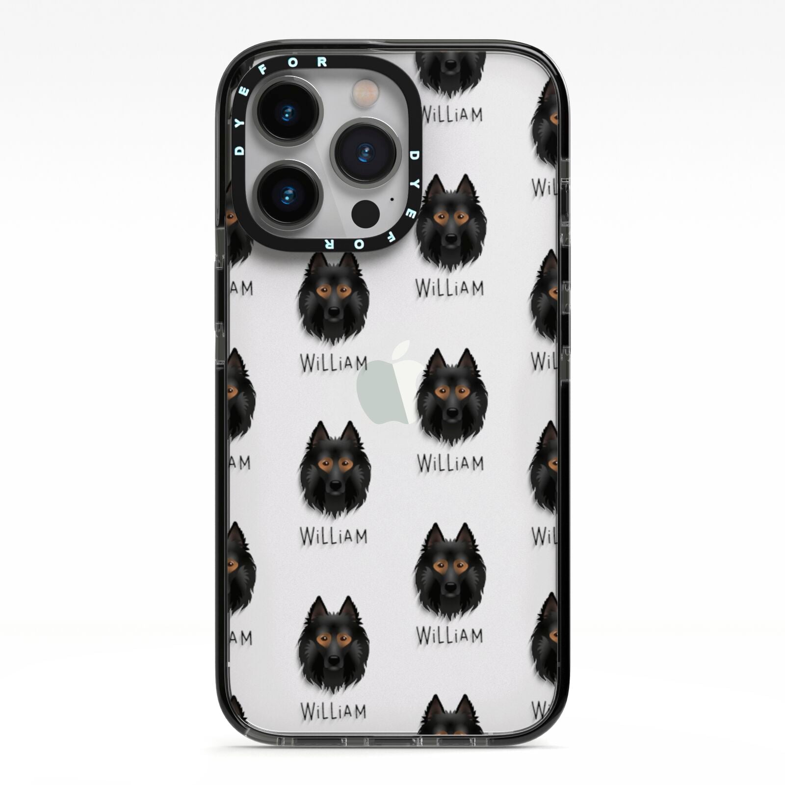 Belgian Tervuren Icon with Name iPhone 13 Pro Black Impact Case on Silver phone