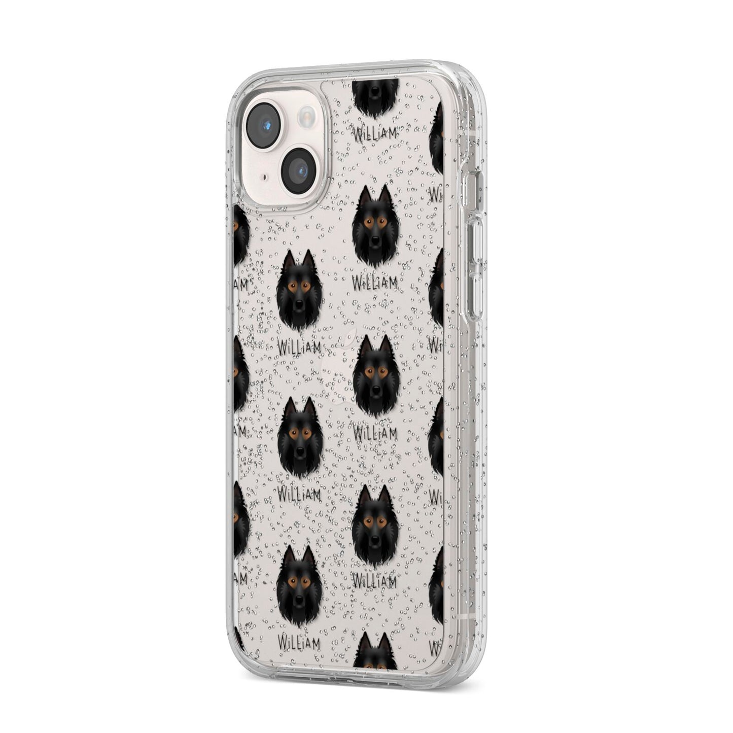 Belgian Tervuren Icon with Name iPhone 14 Plus Glitter Tough Case Starlight Angled Image