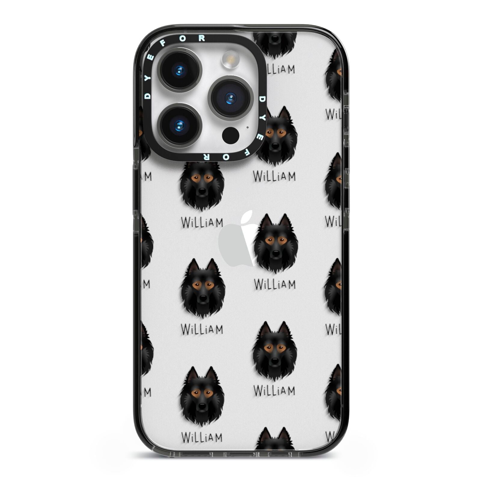 Belgian Tervuren Icon with Name iPhone 14 Pro Black Impact Case on Silver phone