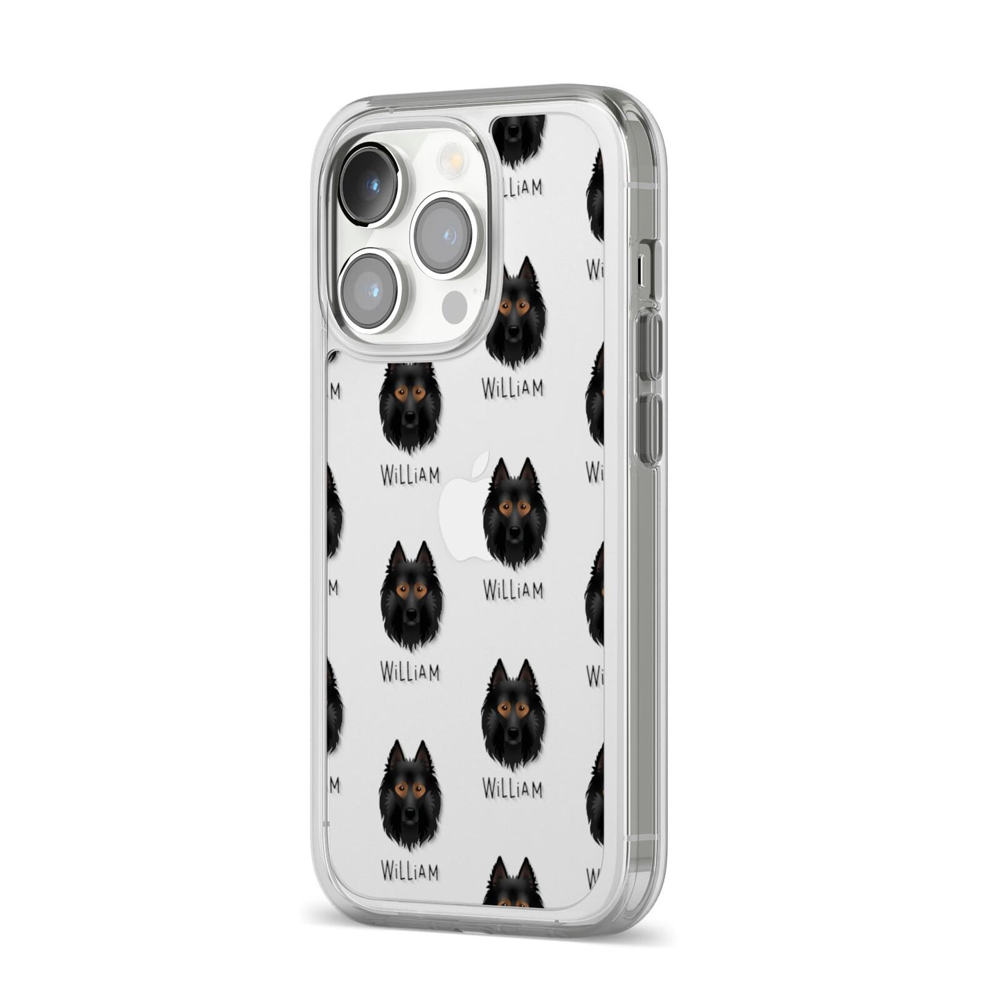 Belgian Tervuren Icon with Name iPhone 14 Pro Clear Tough Case Silver Angled Image