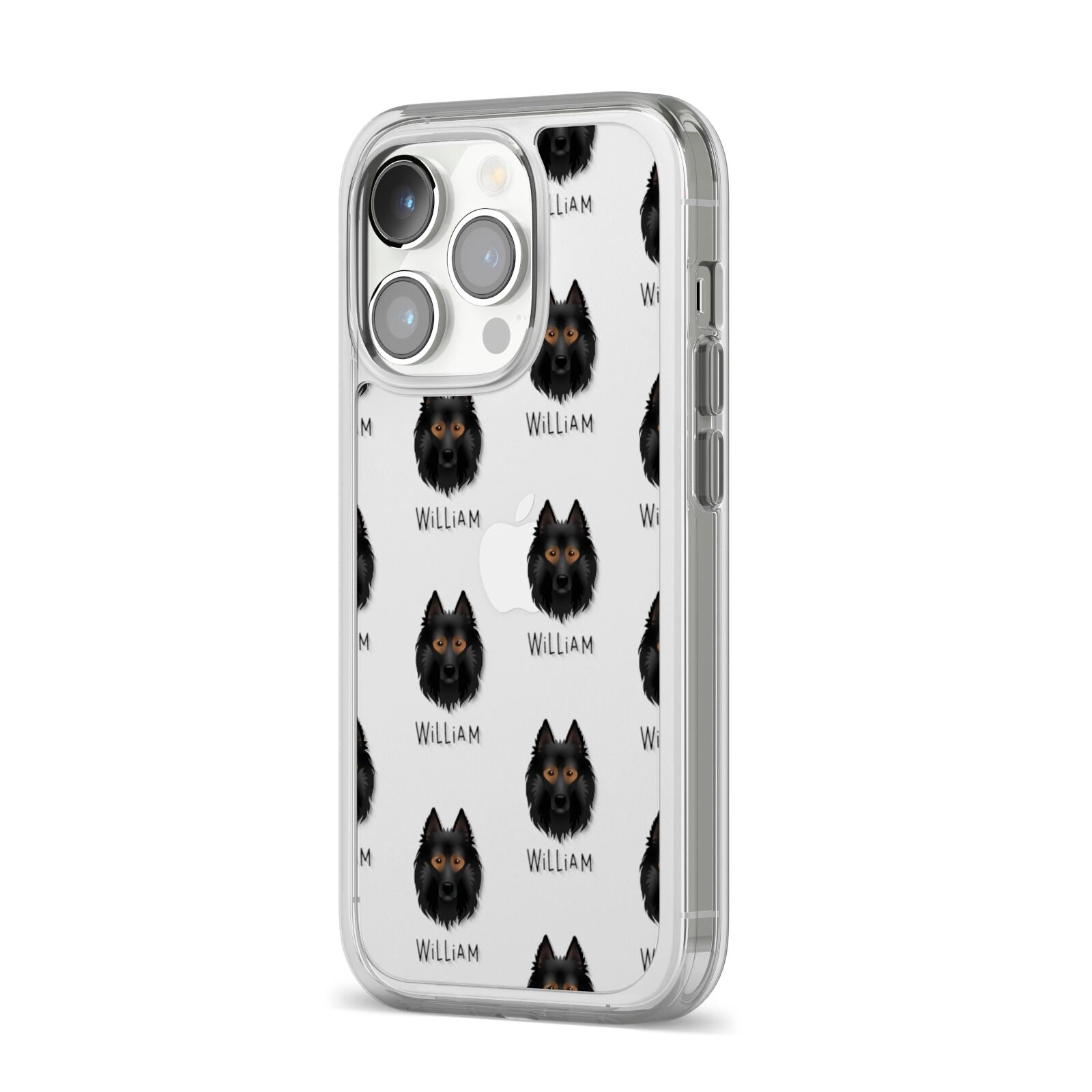 Belgian Tervuren Icon with Name iPhone 14 Pro Clear Tough Case Silver Angled Image
