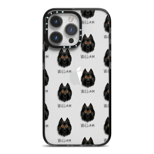 Belgian Tervuren Icon with Name iPhone 14 Pro Max Black Impact Case on Silver phone