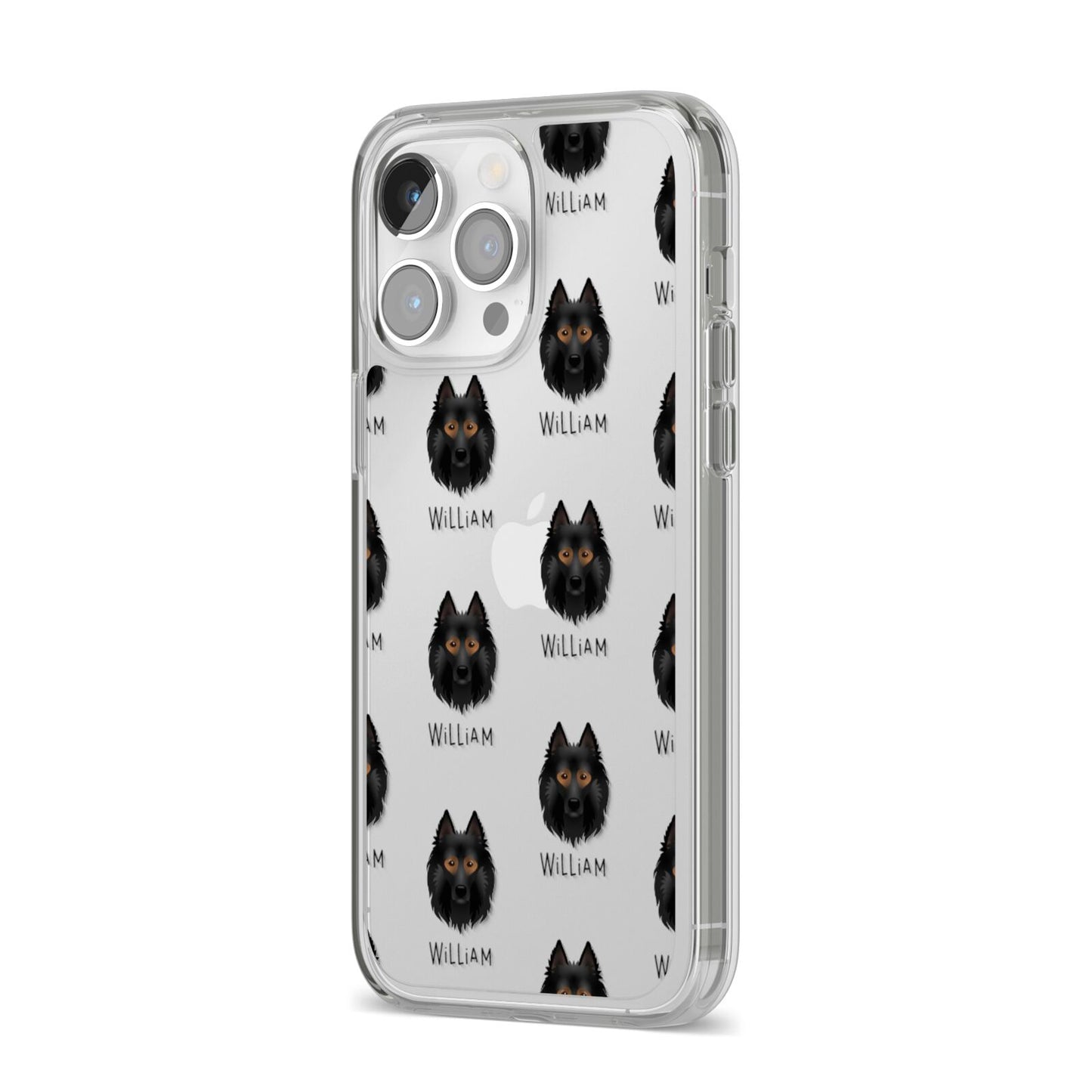 Belgian Tervuren Icon with Name iPhone 14 Pro Max Clear Tough Case Silver Angled Image