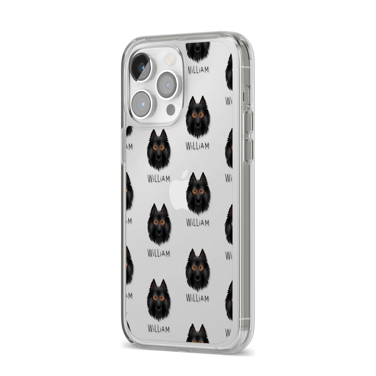 Belgian Tervuren Icon with Name iPhone 14 Pro Max Clear Tough Case Silver Angled Image