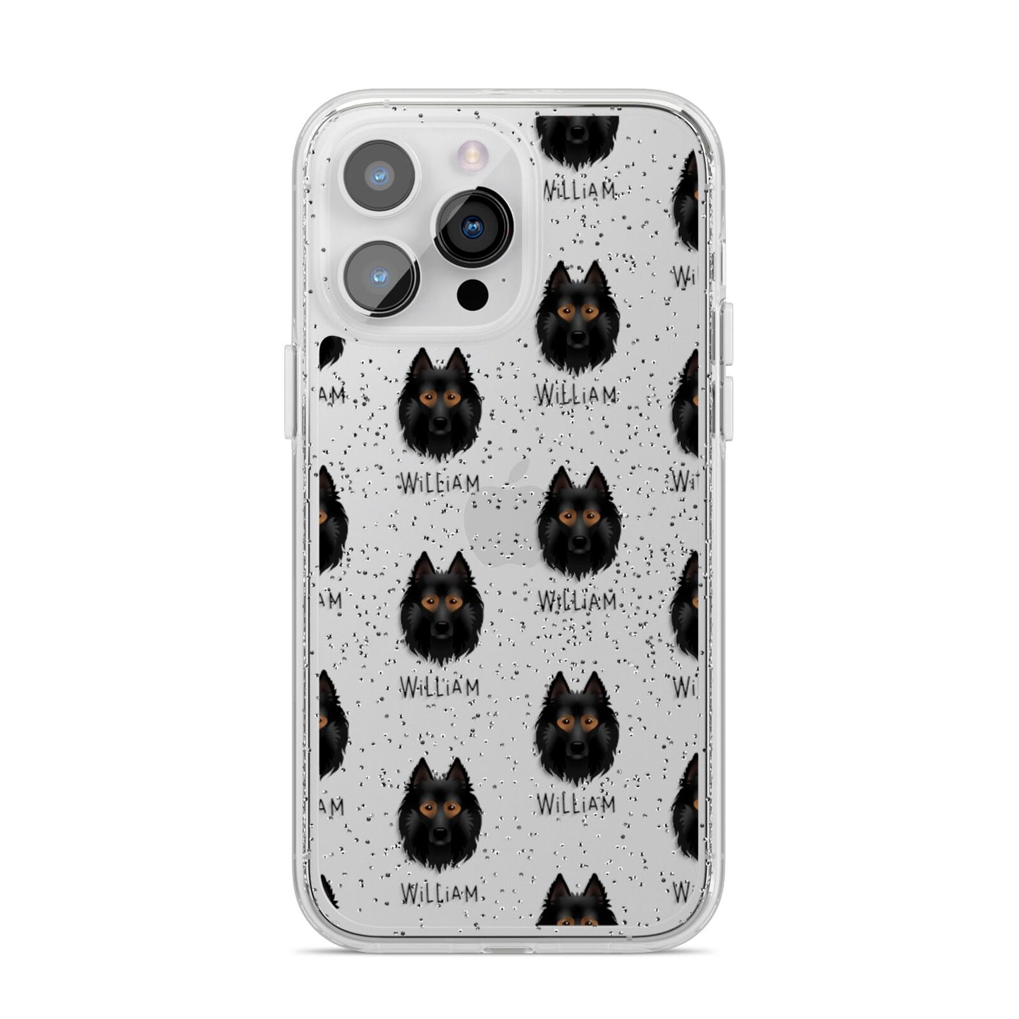 Belgian Tervuren Icon with Name iPhone 14 Pro Max Glitter Tough Case Silver