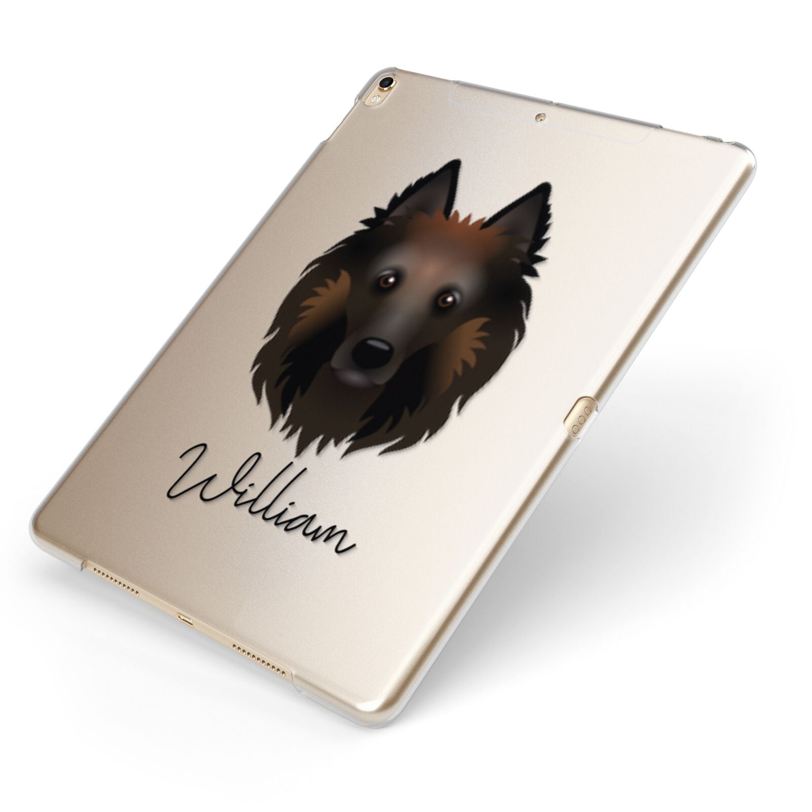 Belgian Tervuren Personalised Apple iPad Case on Gold iPad Side View