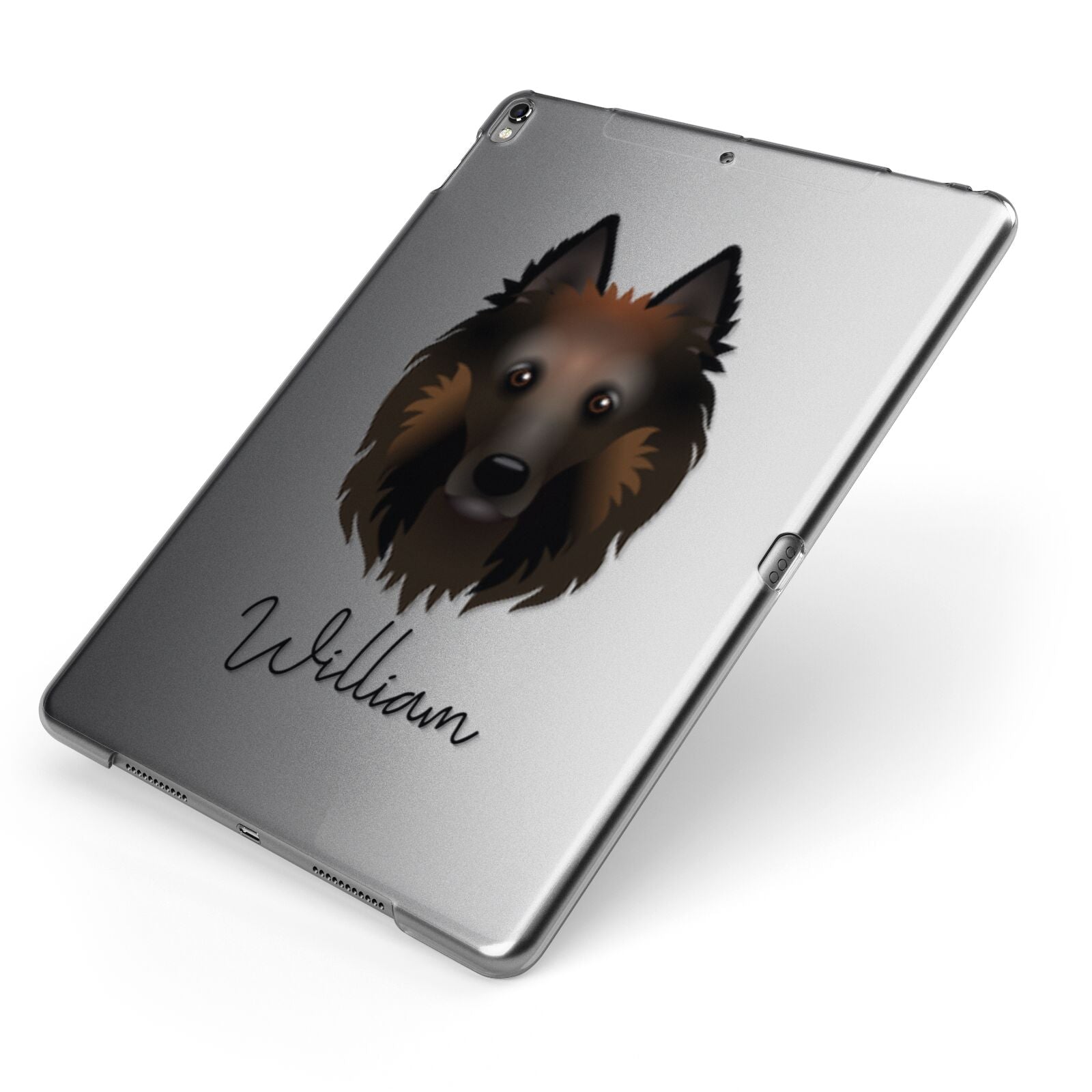 Belgian Tervuren Personalised Apple iPad Case on Grey iPad Side View