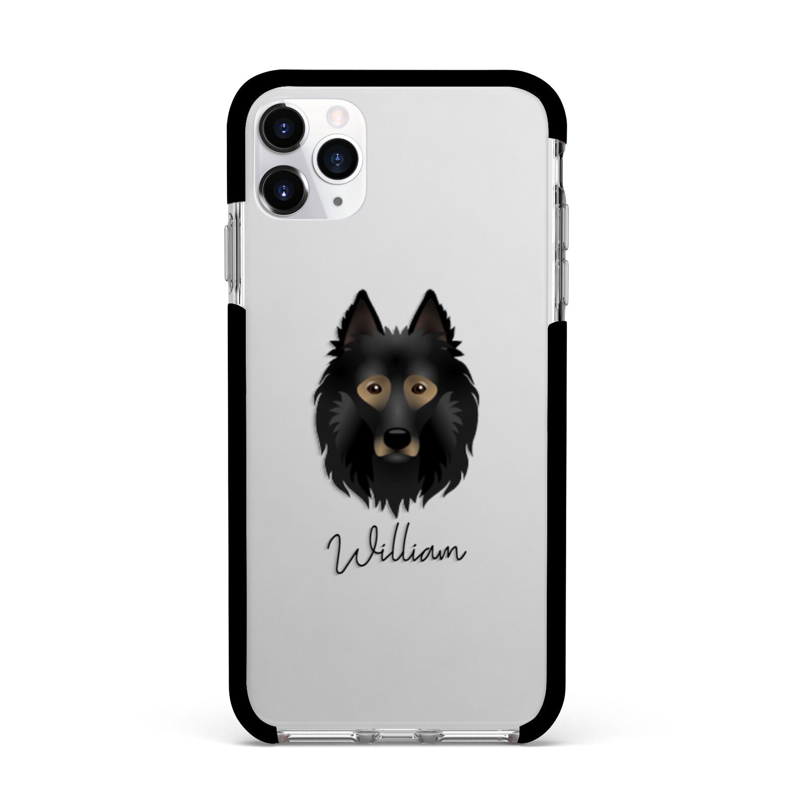 Belgian Tervuren Personalised Apple iPhone 11 Pro Max in Silver with Black Impact Case