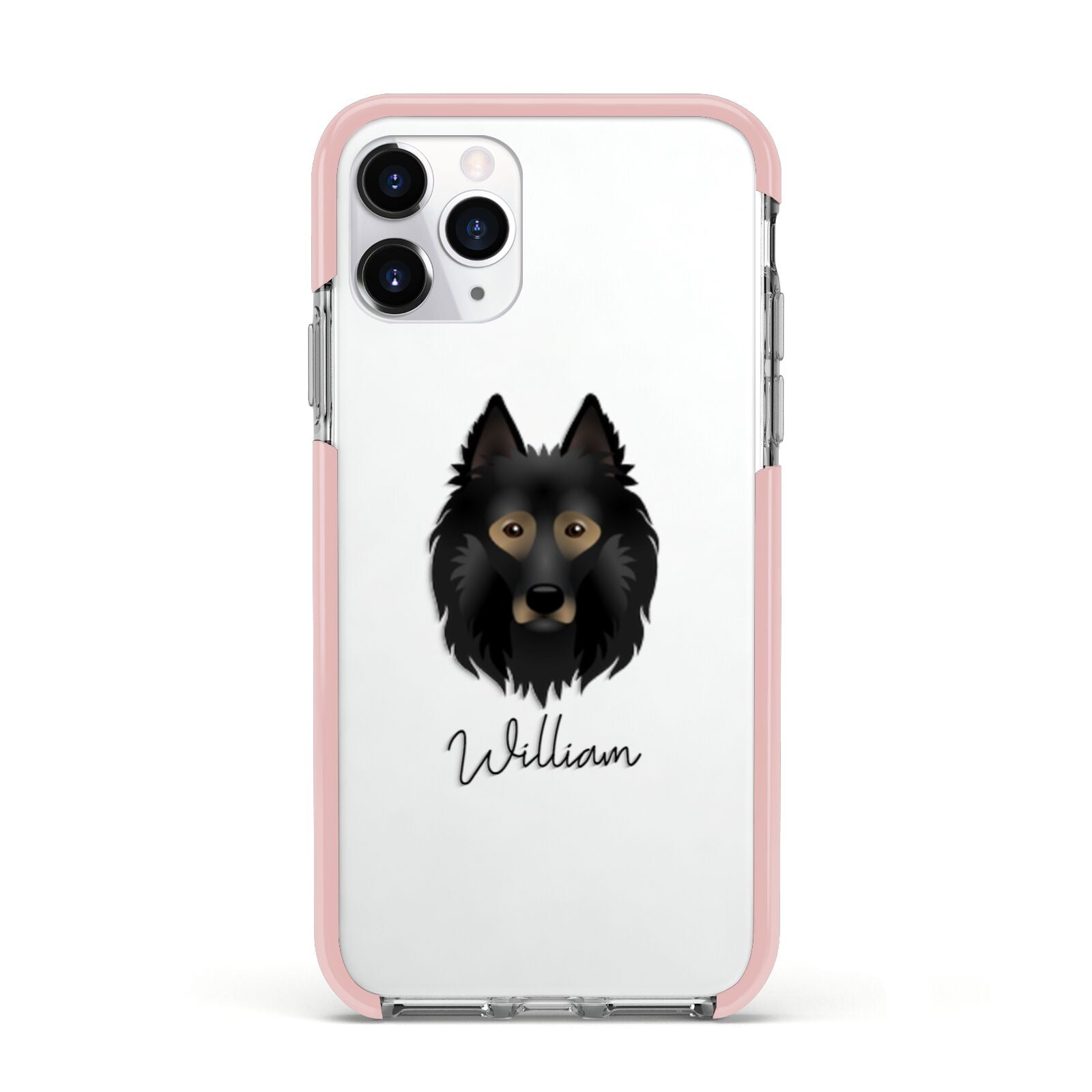 Belgian Tervuren Personalised Apple iPhone 11 Pro in Silver with Pink Impact Case