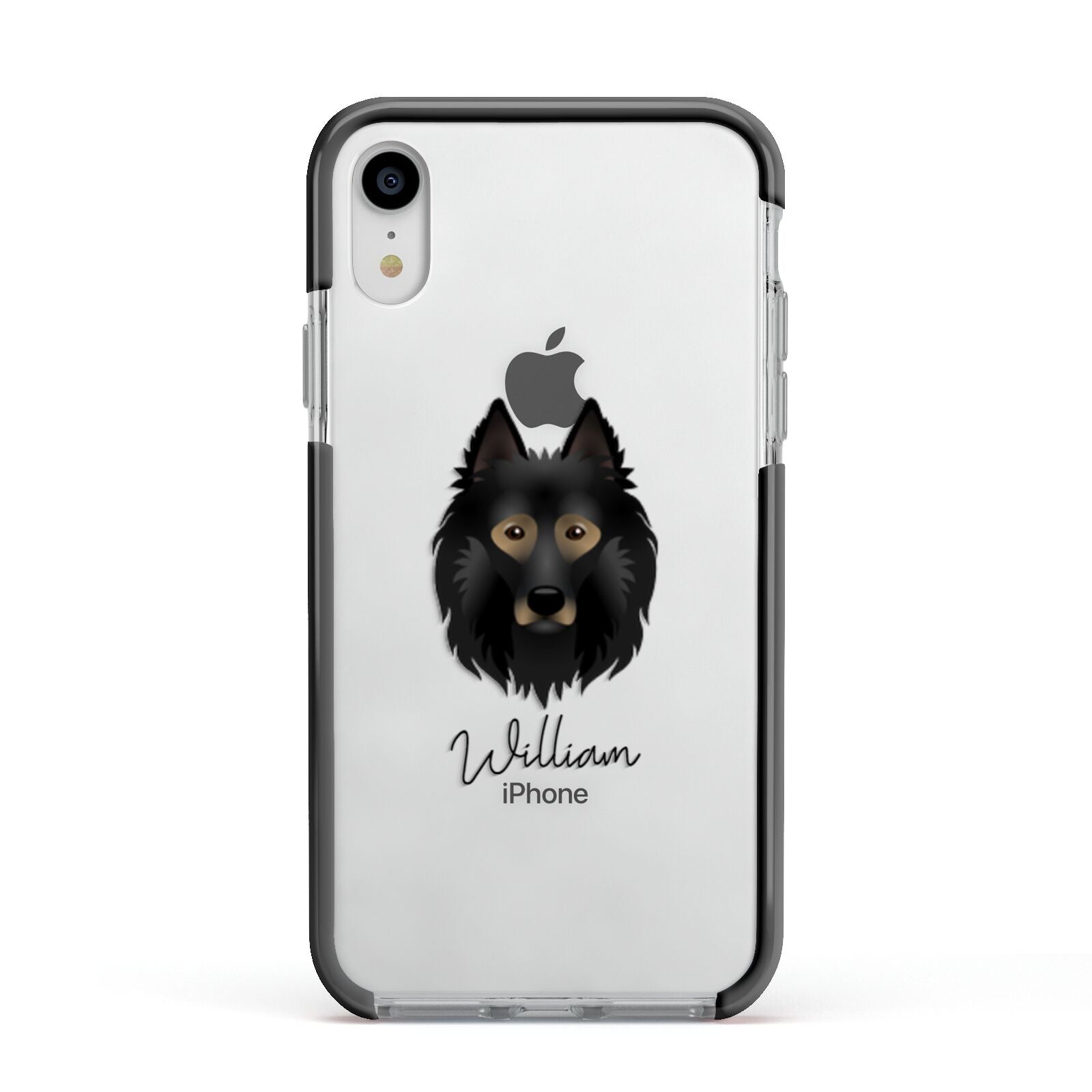 Belgian Tervuren Personalised Apple iPhone XR Impact Case Black Edge on Silver Phone