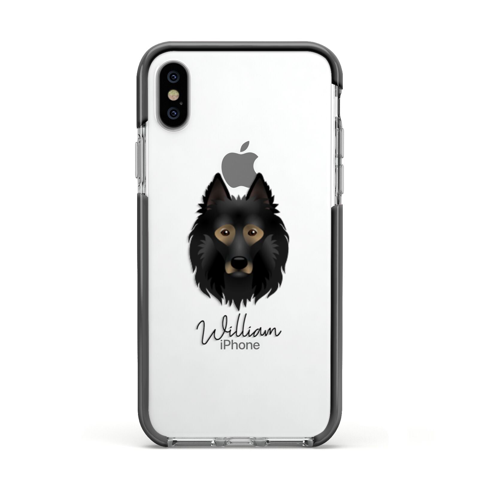 Belgian Tervuren Personalised Apple iPhone Xs Impact Case Black Edge on Silver Phone