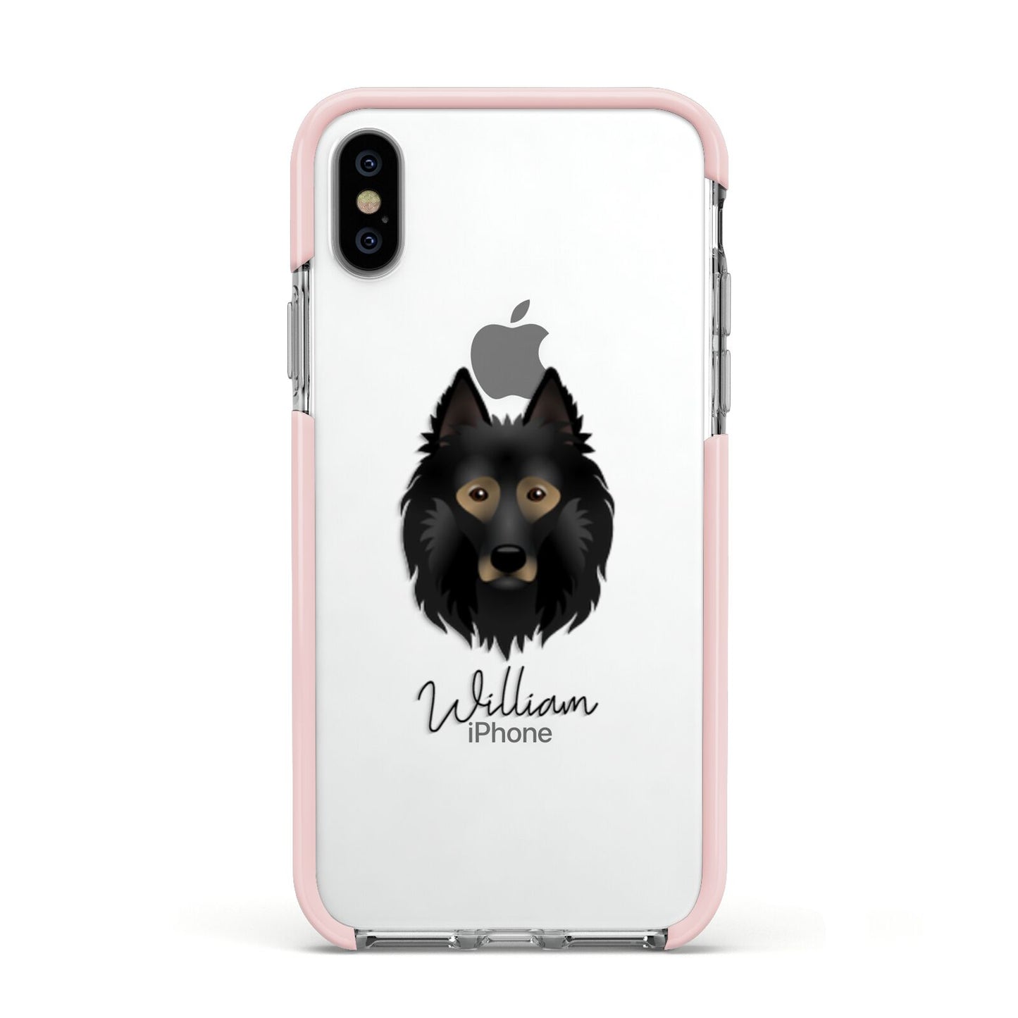 Belgian Tervuren Personalised Apple iPhone Xs Impact Case Pink Edge on Silver Phone