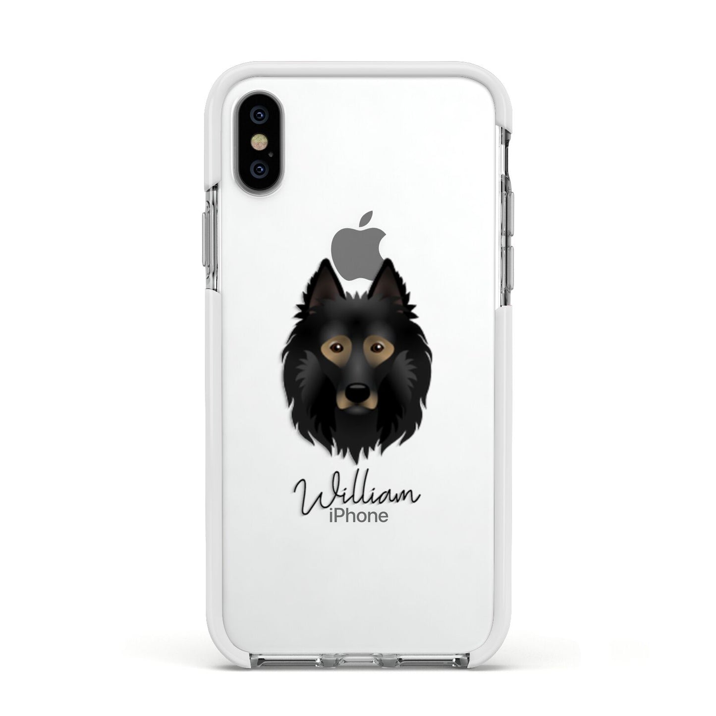 Belgian Tervuren Personalised Apple iPhone Xs Impact Case White Edge on Silver Phone