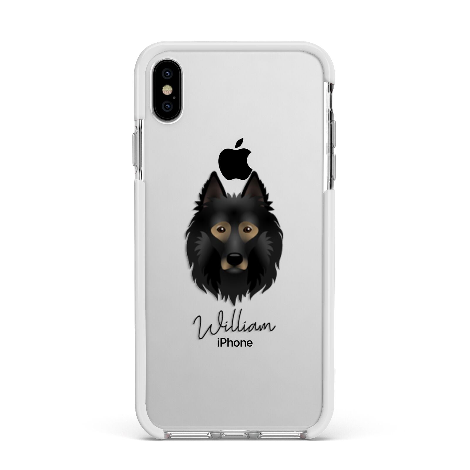 Belgian Tervuren Personalised Apple iPhone Xs Max Impact Case White Edge on Silver Phone