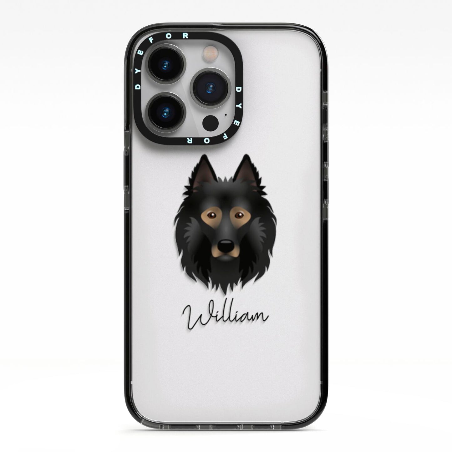Belgian Tervuren Personalised iPhone 13 Pro Black Impact Case on Silver phone