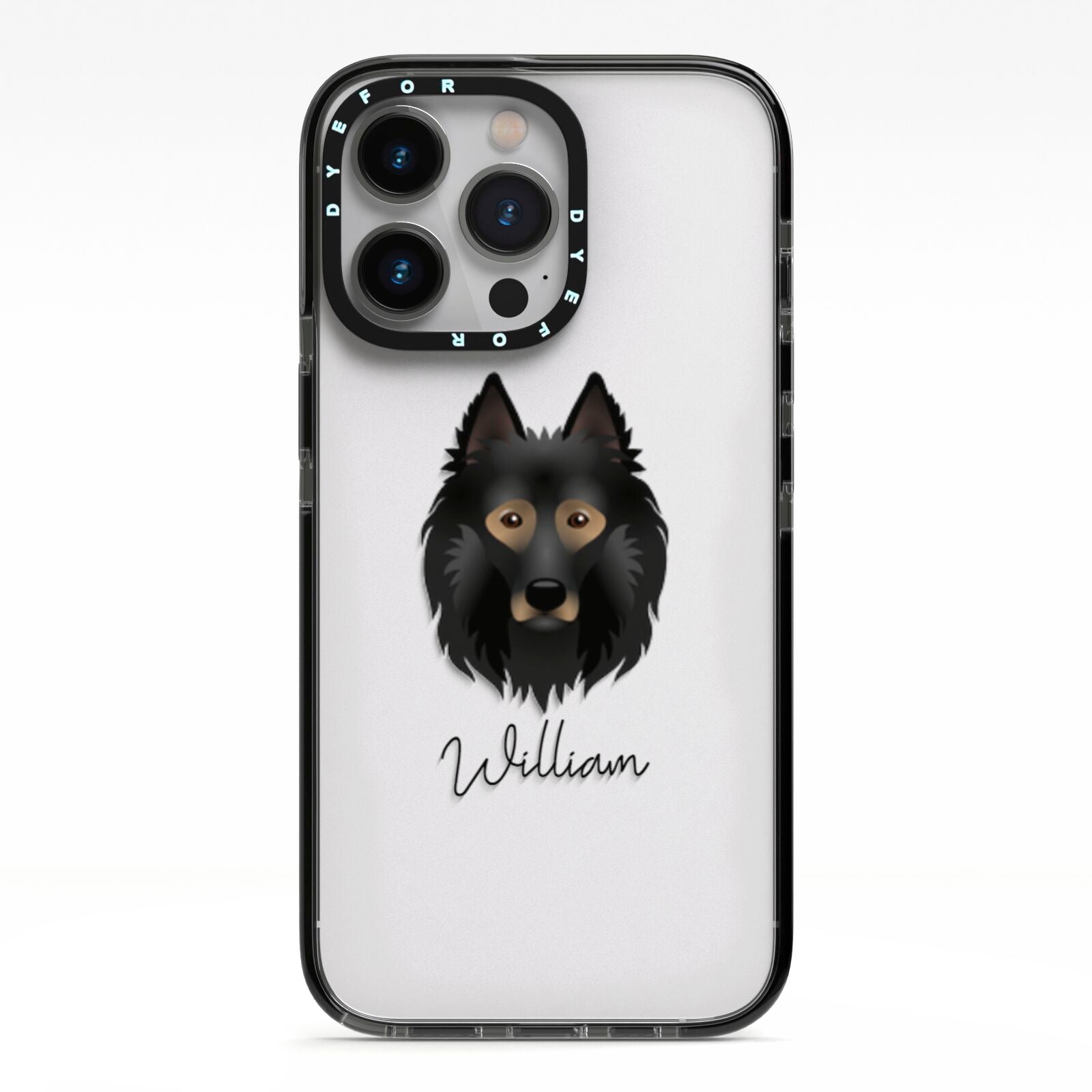 Belgian Tervuren Personalised iPhone 13 Pro Black Impact Case on Silver phone