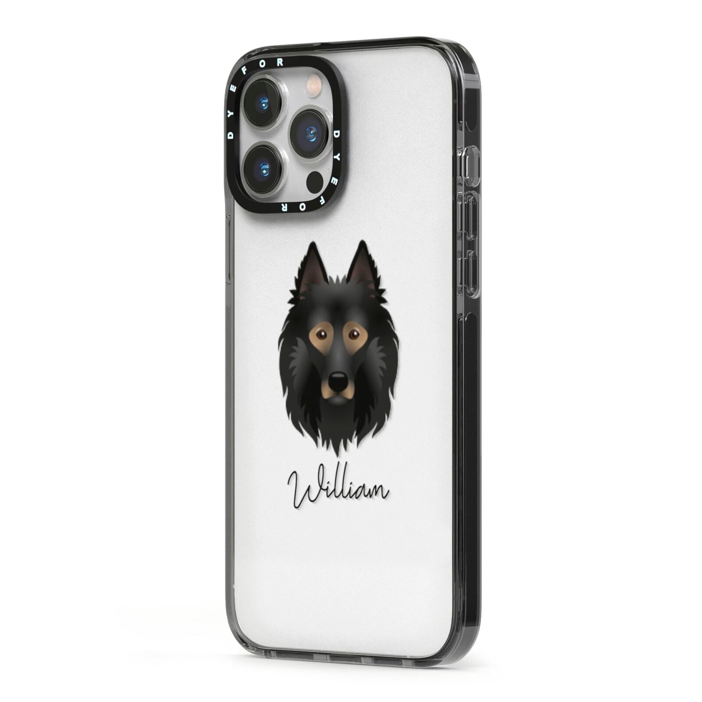 Belgian Tervuren Personalised iPhone 13 Pro Max Black Impact Case Side Angle on Silver phone