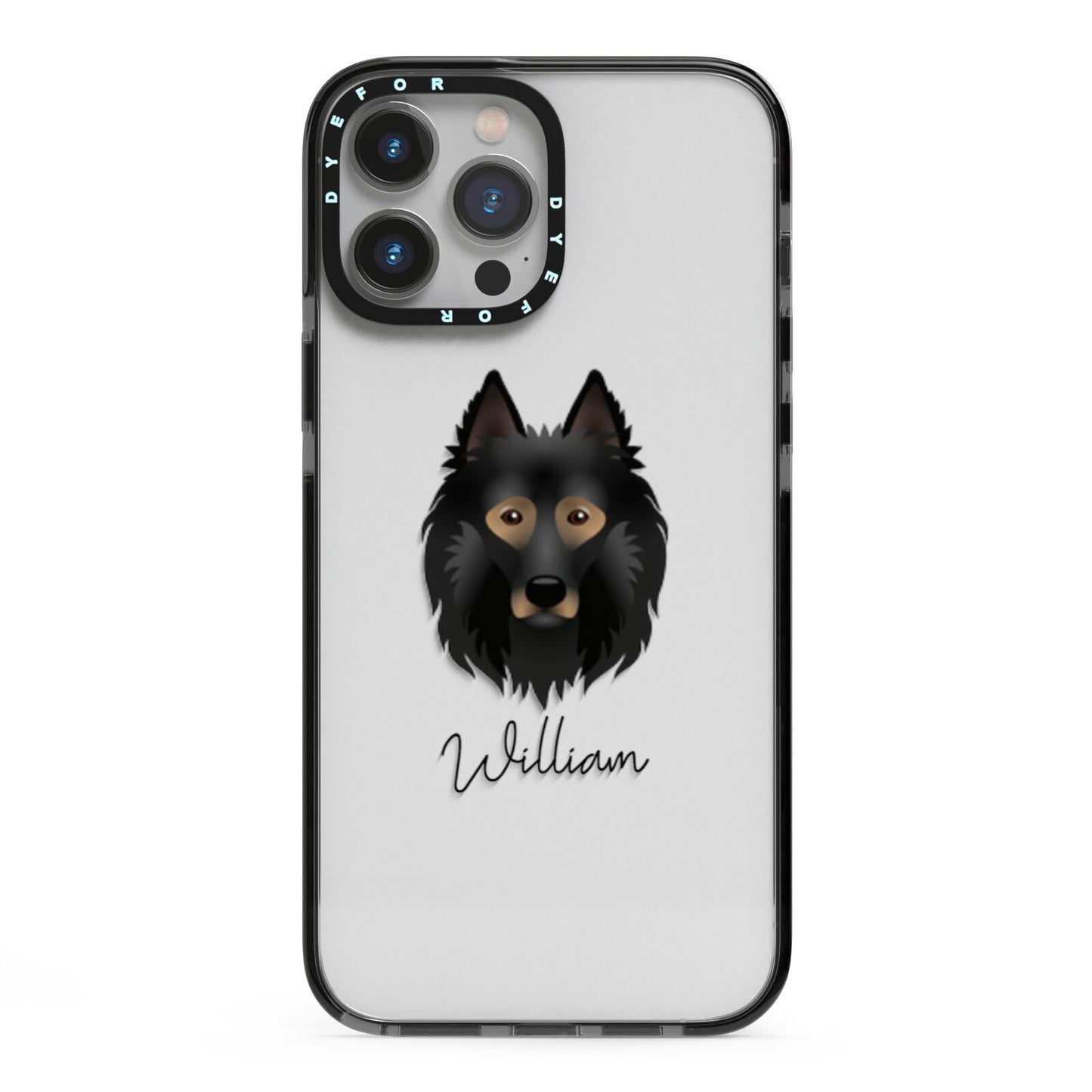 Belgian Tervuren Personalised iPhone 13 Pro Max Black Impact Case on Silver phone
