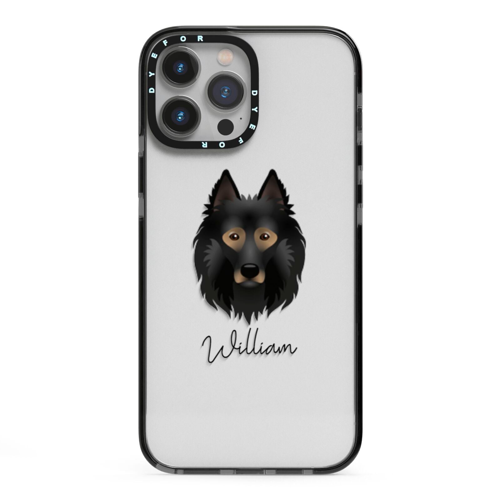 Belgian Tervuren Personalised iPhone 13 Pro Max Black Impact Case on Silver phone