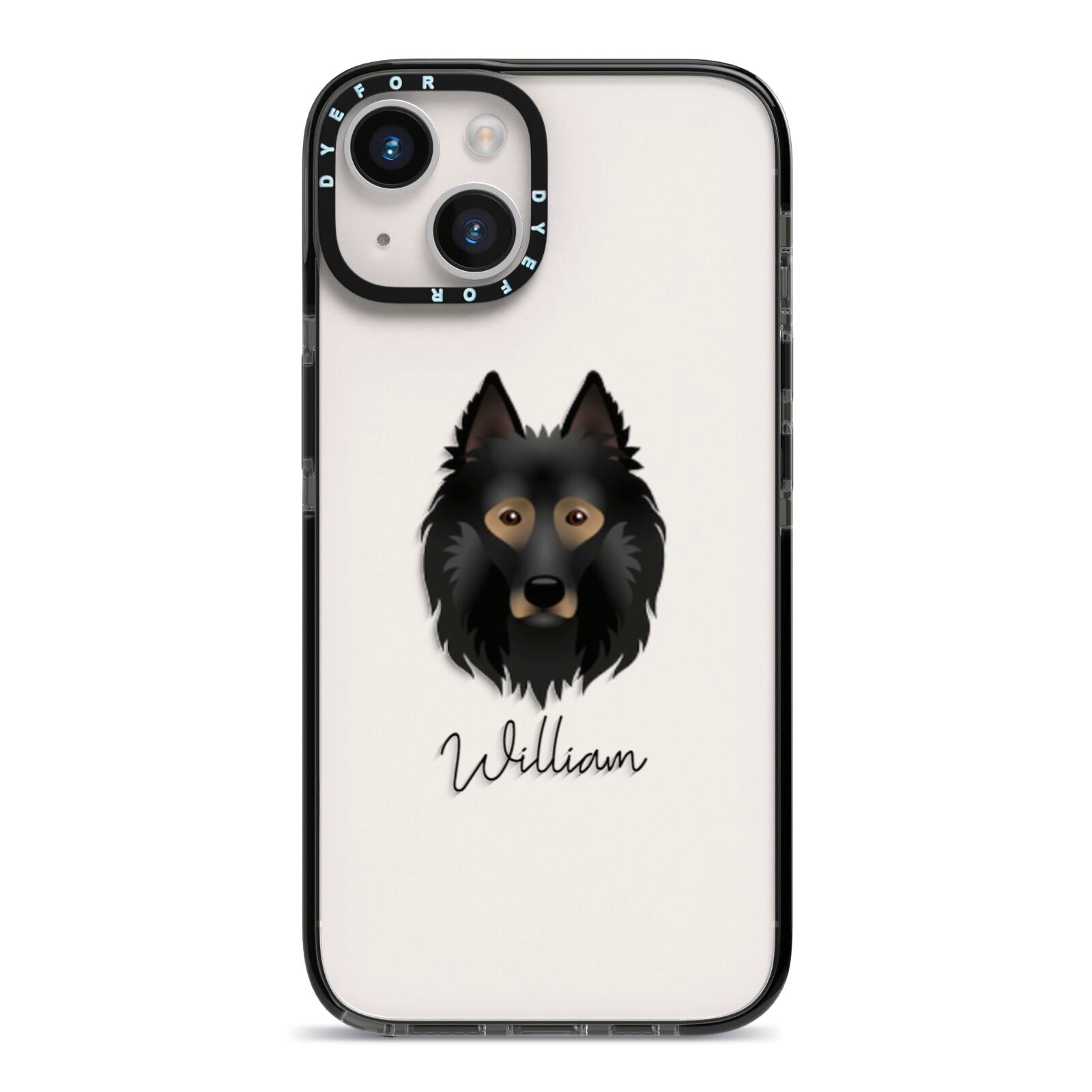 Belgian Tervuren Personalised iPhone 14 Black Impact Case on Silver phone