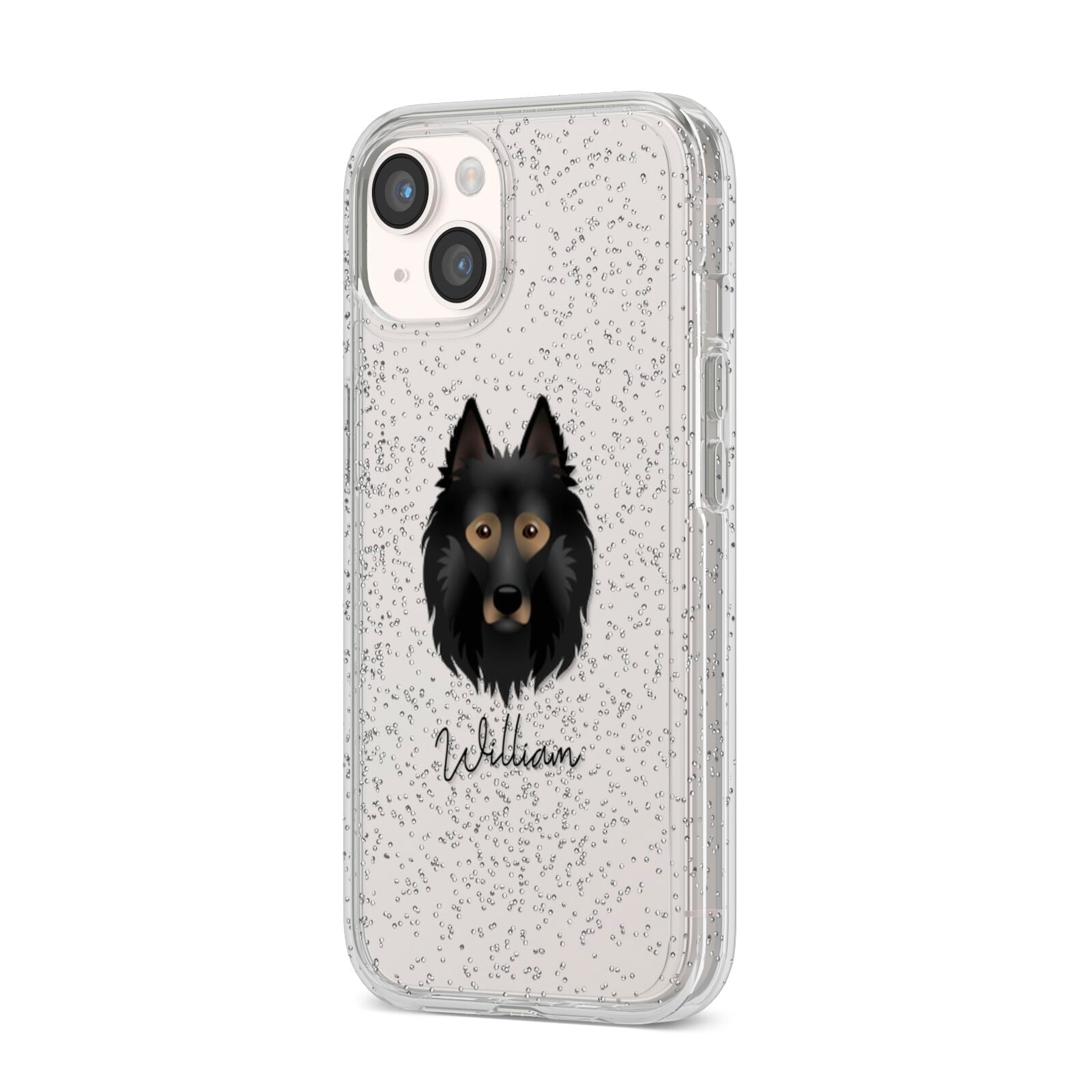 Belgian Tervuren Personalised iPhone 14 Glitter Tough Case Starlight Angled Image