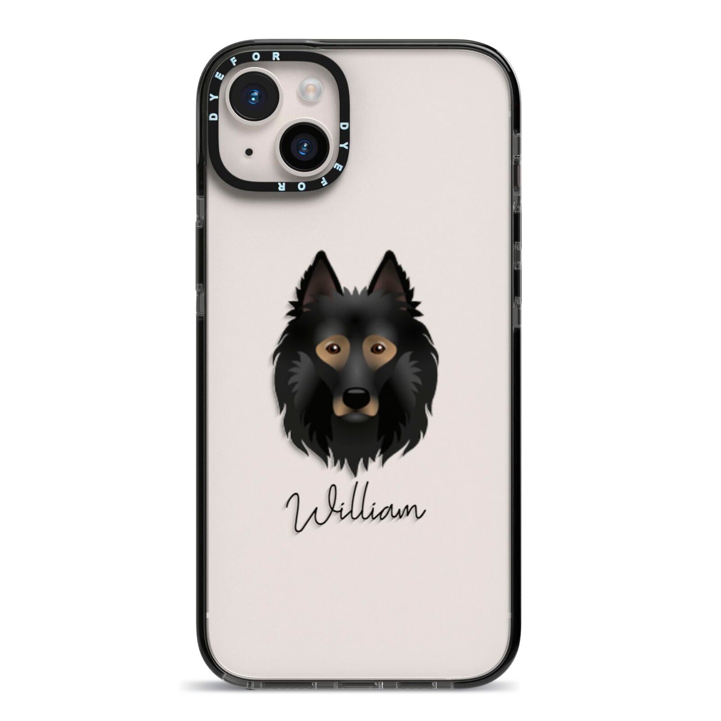 Belgian Tervuren Personalised iPhone 14 Plus Black Impact Case on Silver phone