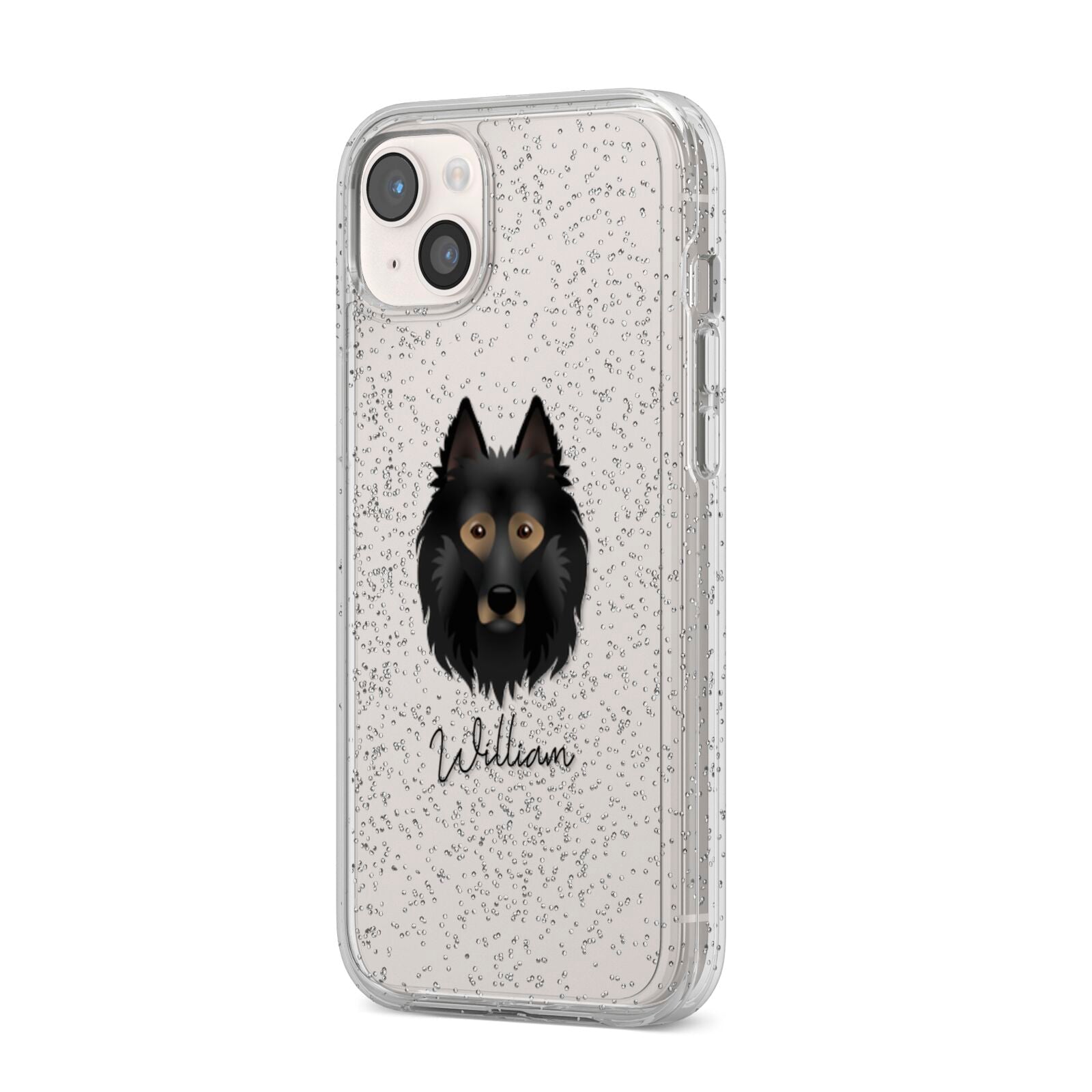 Belgian Tervuren Personalised iPhone 14 Plus Glitter Tough Case Starlight Angled Image
