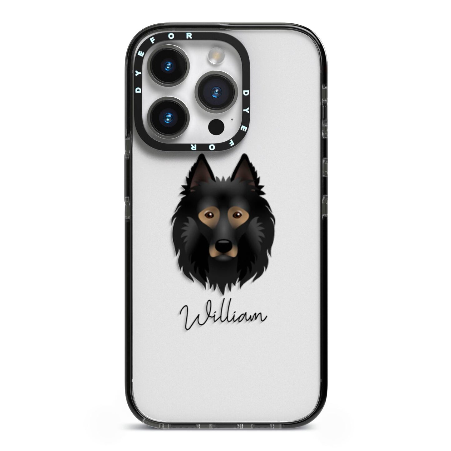 Belgian Tervuren Personalised iPhone 14 Pro Black Impact Case on Silver phone