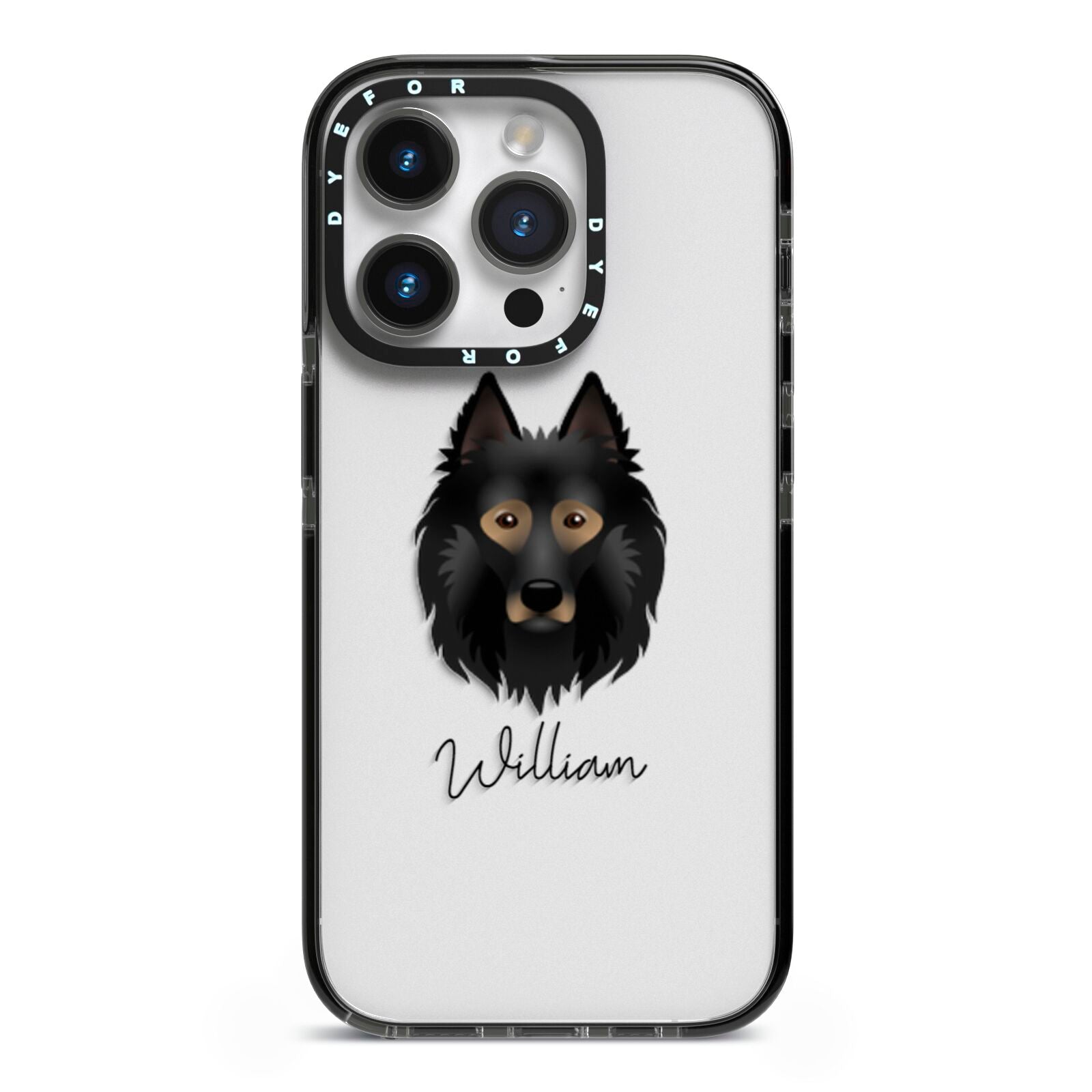 Belgian Tervuren Personalised iPhone 14 Pro Black Impact Case on Silver phone