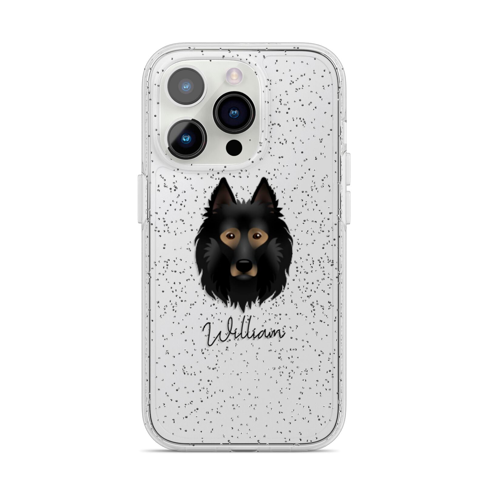Belgian Tervuren Personalised iPhone 14 Pro Glitter Tough Case Silver