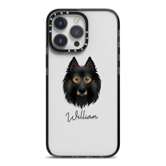 Belgian Tervuren Personalised iPhone 14 Pro Max Black Impact Case on Silver phone