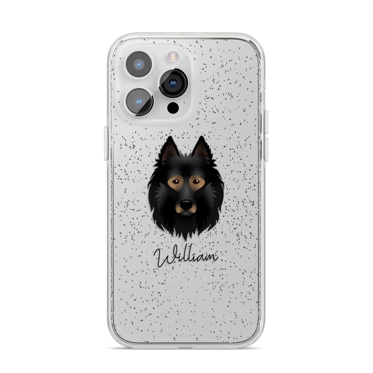 Belgian Tervuren Personalised iPhone 14 Pro Max Glitter Tough Case Silver