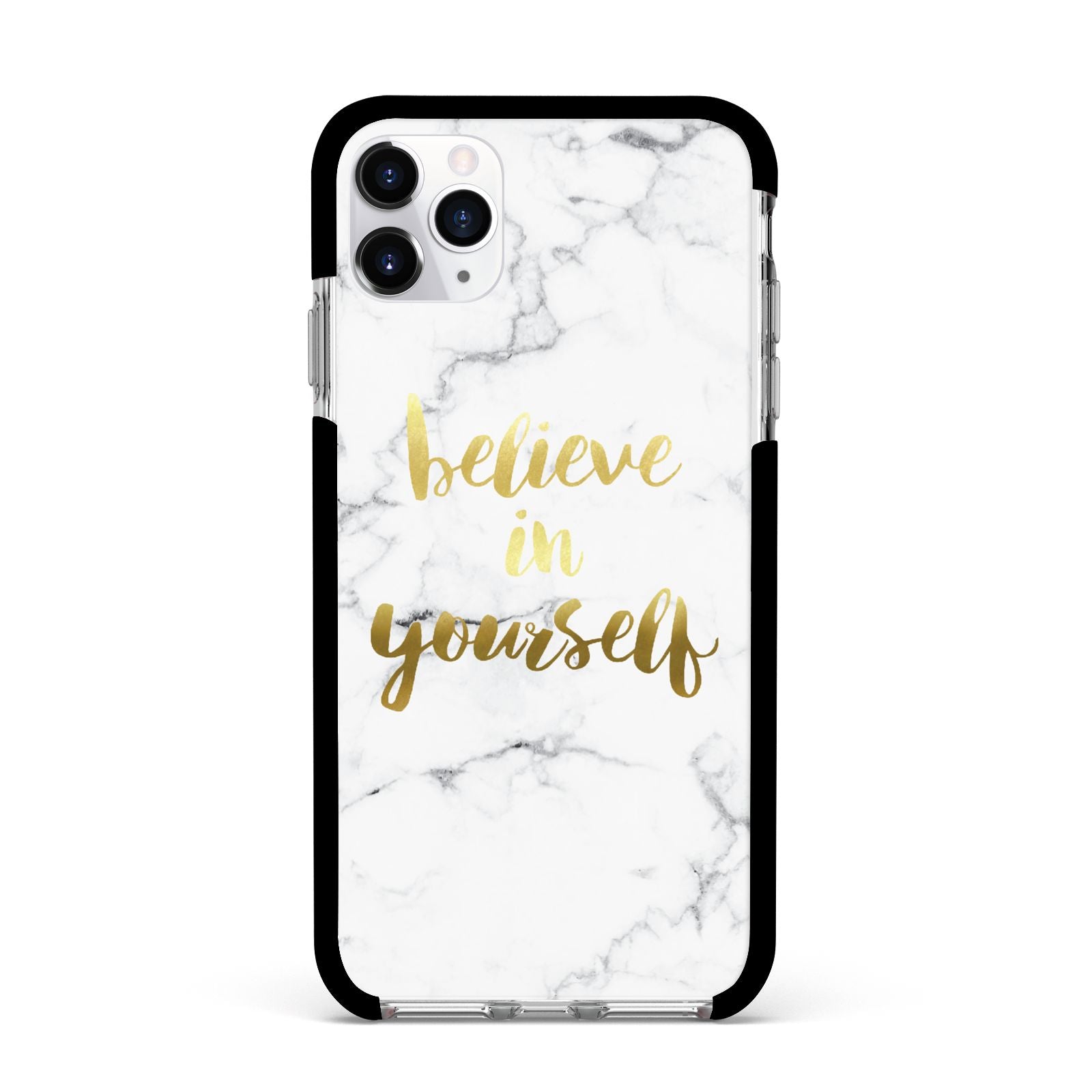 Believe In Yourself Gold Marble Apple iPhone 11 Pro Max in Silver with Black Impact Case