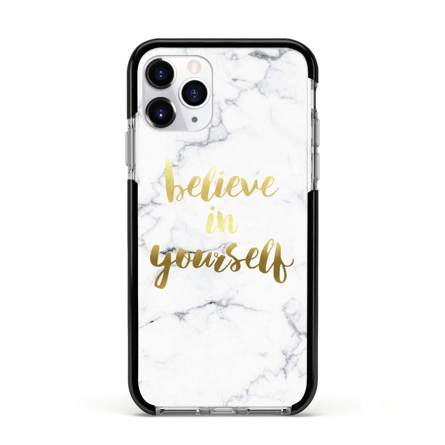 Believe In Yourself Gold Marble Apple iPhone 11 Pro in Silver with Black Impact Case