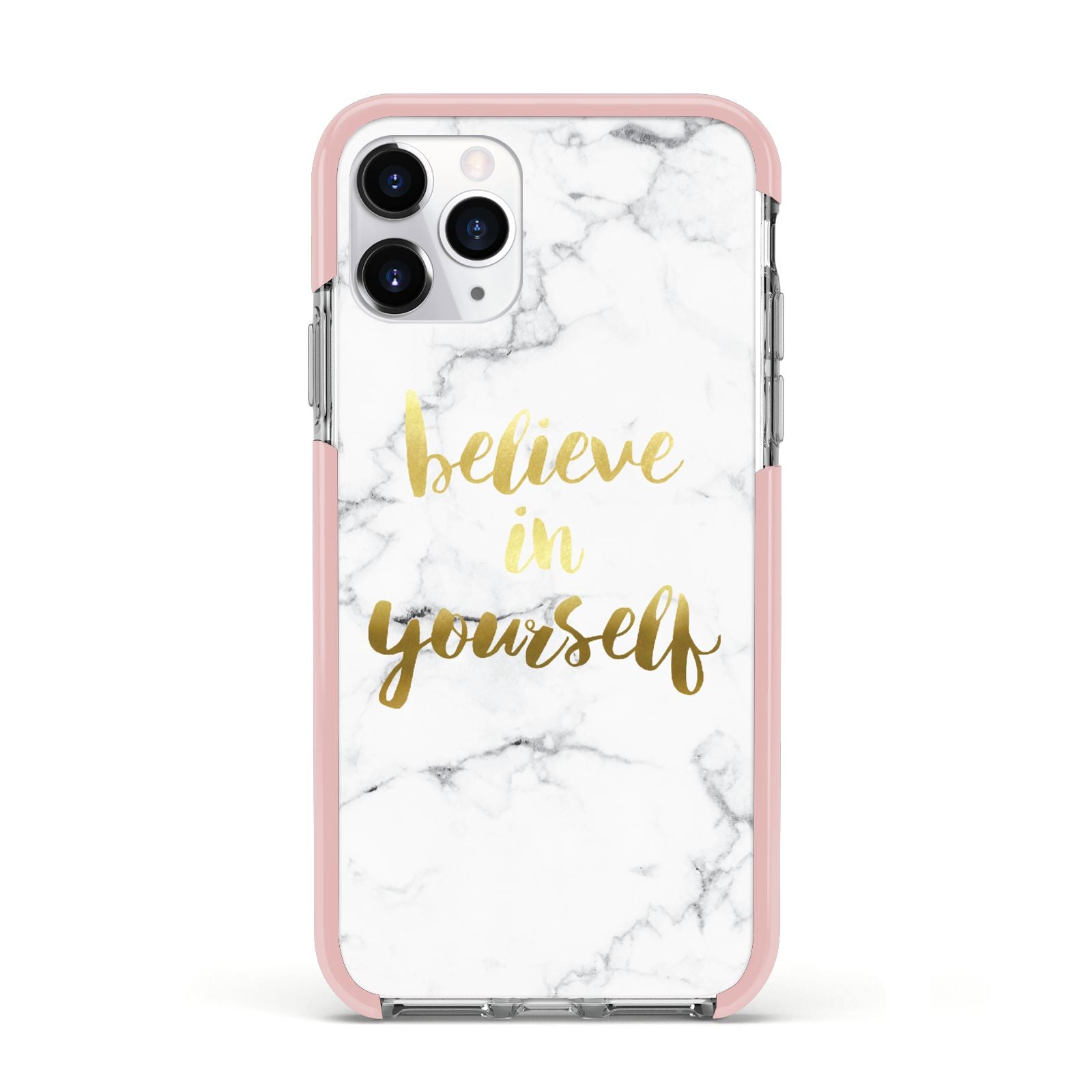 Believe In Yourself Gold Marble Apple iPhone 11 Pro in Silver with Pink Impact Case