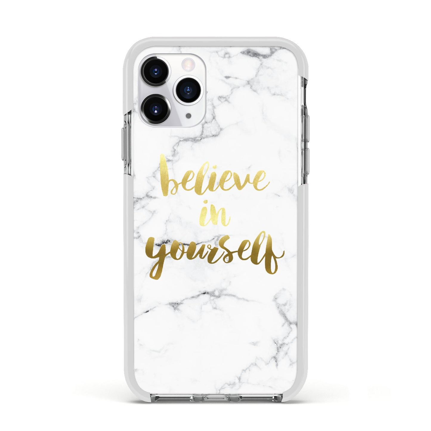 Believe In Yourself Gold Marble Apple iPhone 11 Pro in Silver with White Impact Case