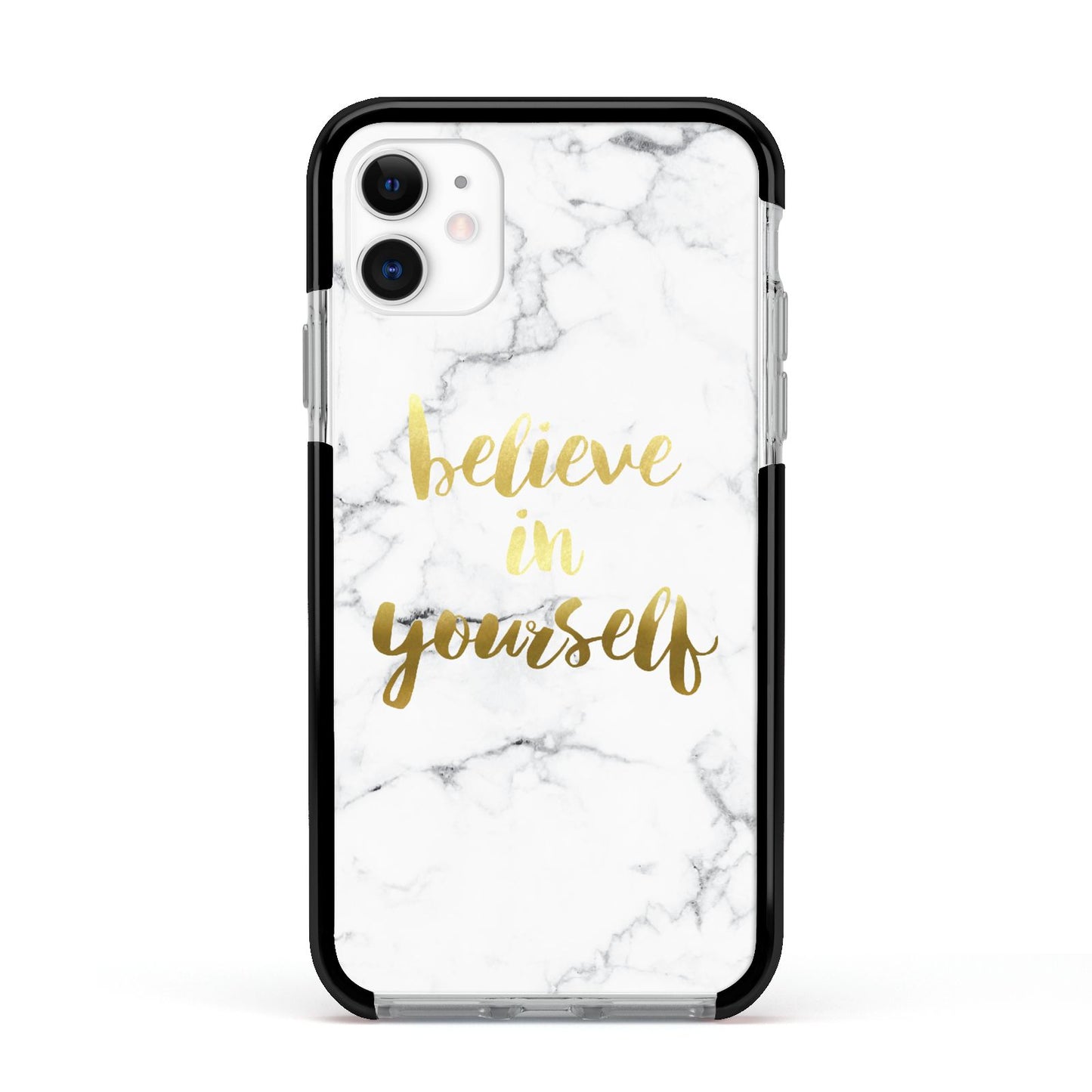 Believe In Yourself Gold Marble Apple iPhone 11 in White with Black Impact Case