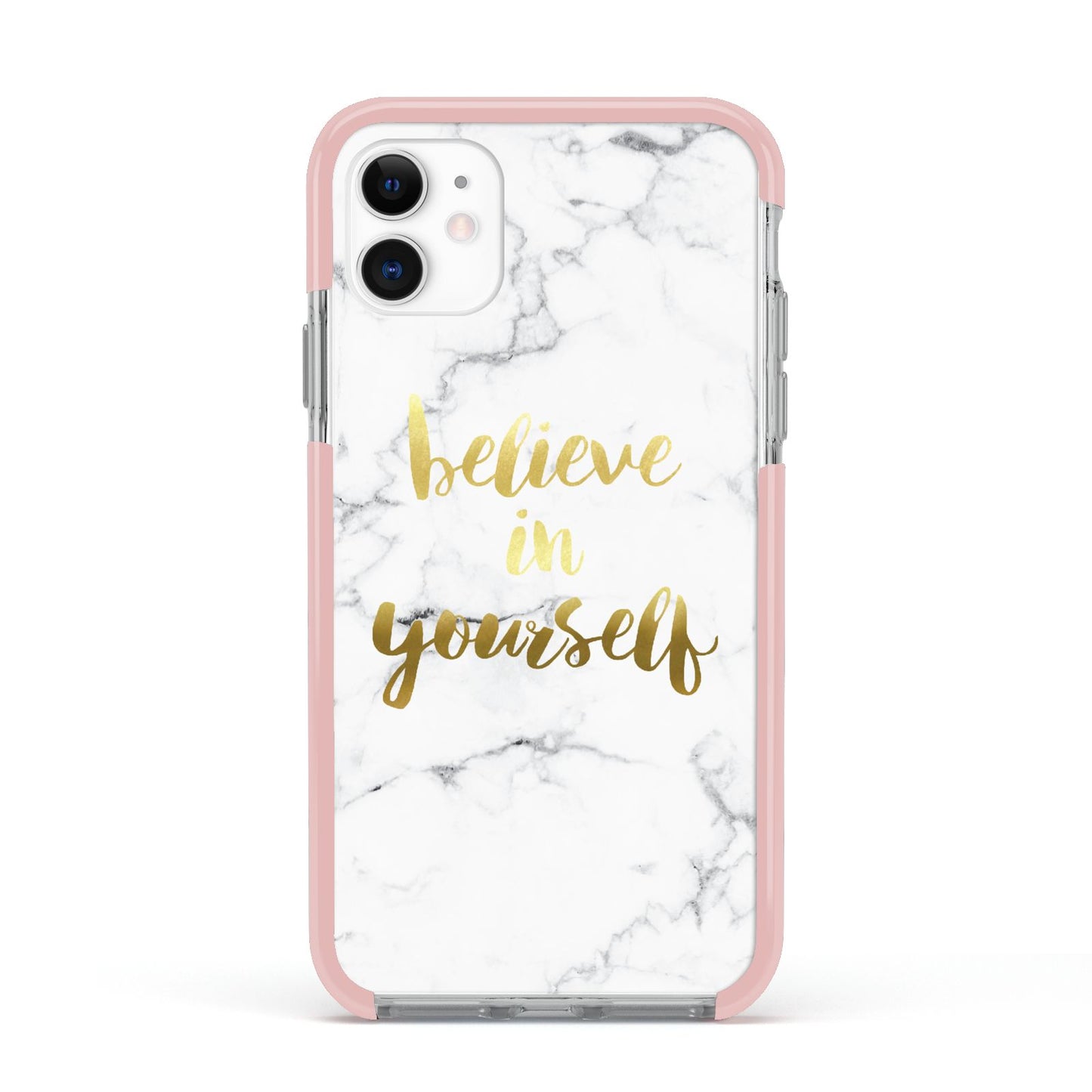 Believe In Yourself Gold Marble Apple iPhone 11 in White with Pink Impact Case