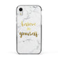 Believe In Yourself Gold Marble Apple iPhone XR Impact Case Black Edge on Silver Phone