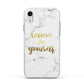 Believe In Yourself Gold Marble Apple iPhone XR Impact Case White Edge on Silver Phone