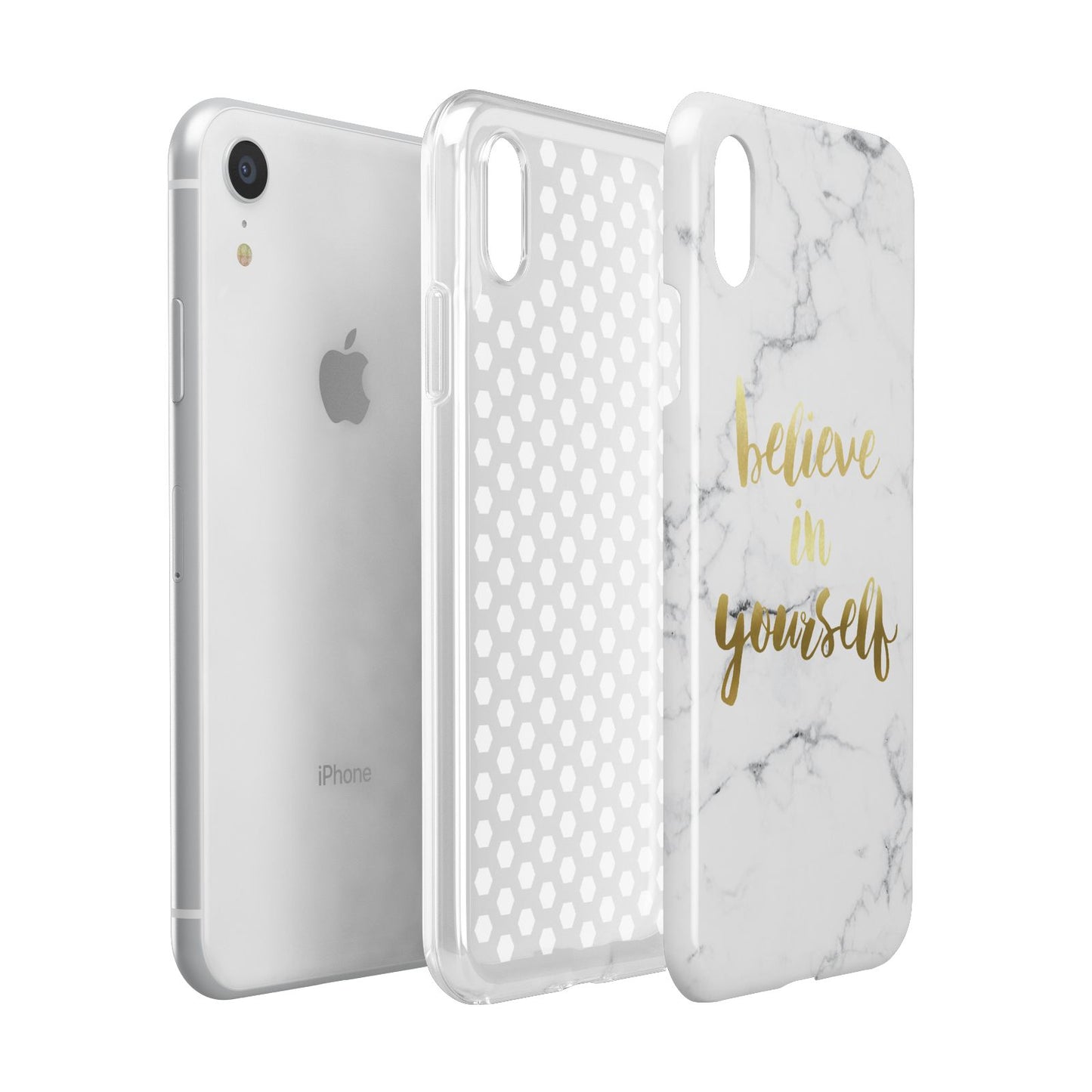 Believe In Yourself Gold Marble Apple iPhone XR White 3D Tough Case Expanded view
