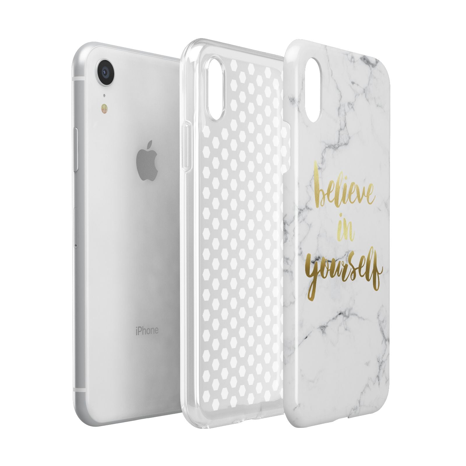 Believe In Yourself Gold Marble Apple iPhone XR White 3D Tough Case Expanded view