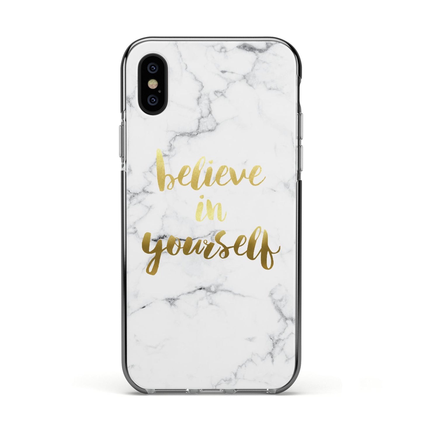 Believe In Yourself Gold Marble Apple iPhone Xs Impact Case Black Edge on Black Phone