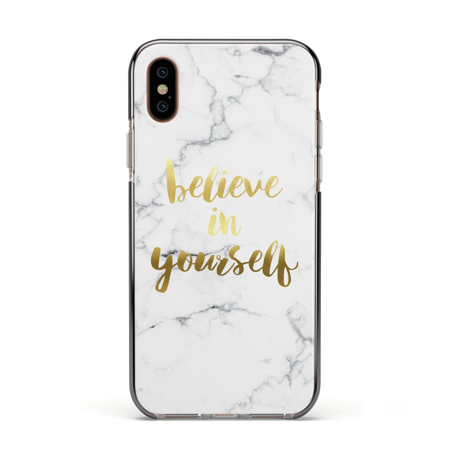 Believe In Yourself Gold Marble Apple iPhone Xs Impact Case Black Edge on Gold Phone