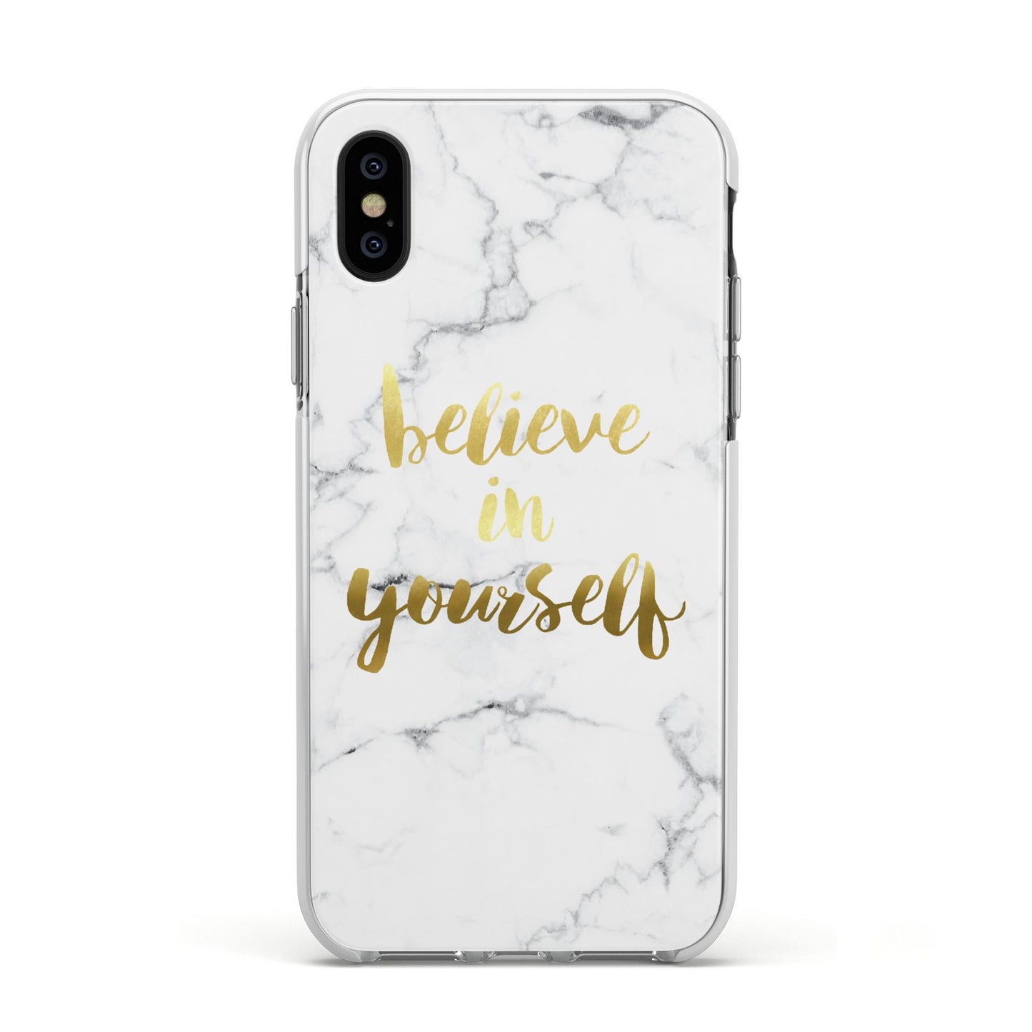 Believe In Yourself Gold Marble Apple iPhone Xs Impact Case White Edge on Black Phone