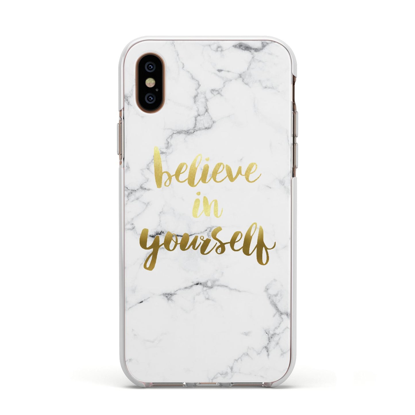 Believe In Yourself Gold Marble Apple iPhone Xs Impact Case White Edge on Gold Phone