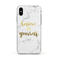 Believe In Yourself Gold Marble Apple iPhone Xs Impact Case White Edge on Silver Phone