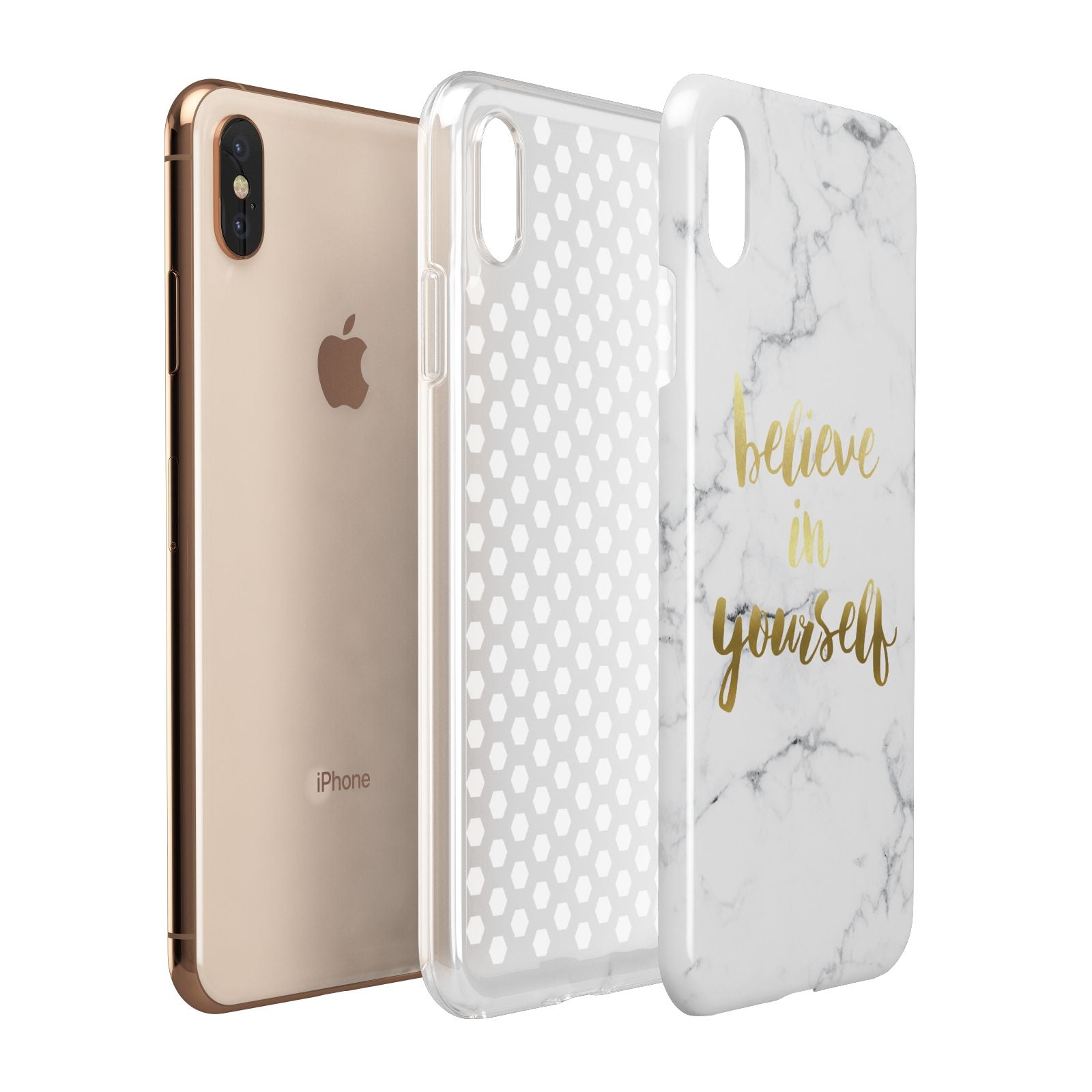 Believe In Yourself Gold Marble Apple iPhone Xs Max 3D Tough Case Expanded View