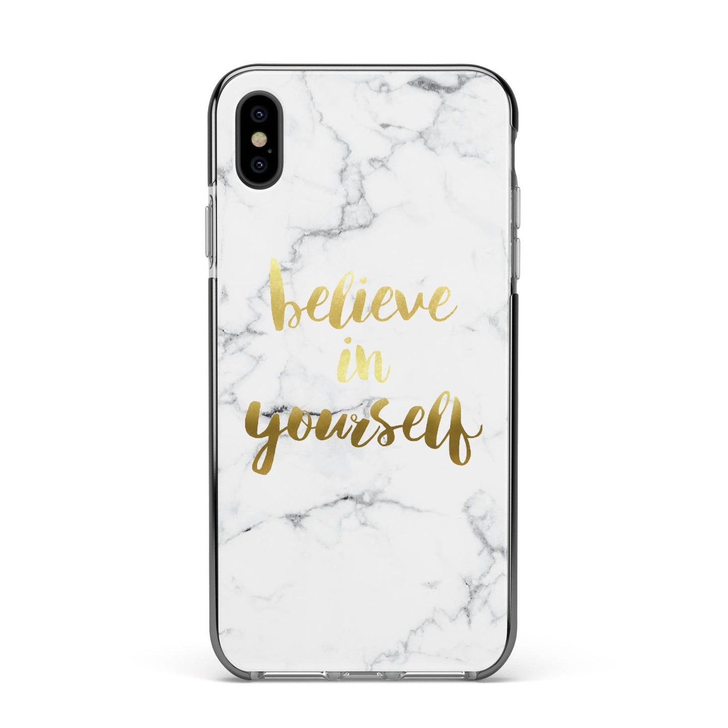 Believe In Yourself Gold Marble Apple iPhone Xs Max Impact Case Black Edge on Black Phone