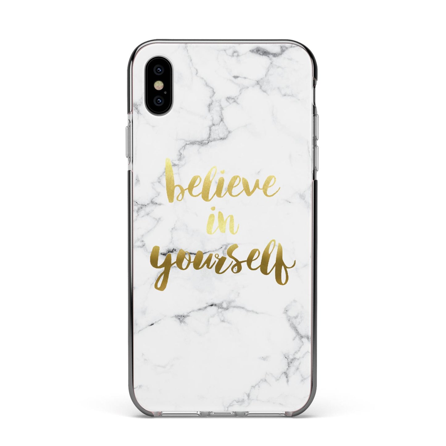 Believe In Yourself Gold Marble Apple iPhone Xs Max Impact Case Black Edge on Silver Phone